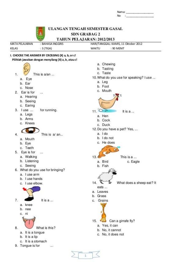 5 Rahasia Nilai Sempurna Soal UTS Bahasa Inggris Kelas 1 Semester 1 Kurikulum 2013 Terbaru