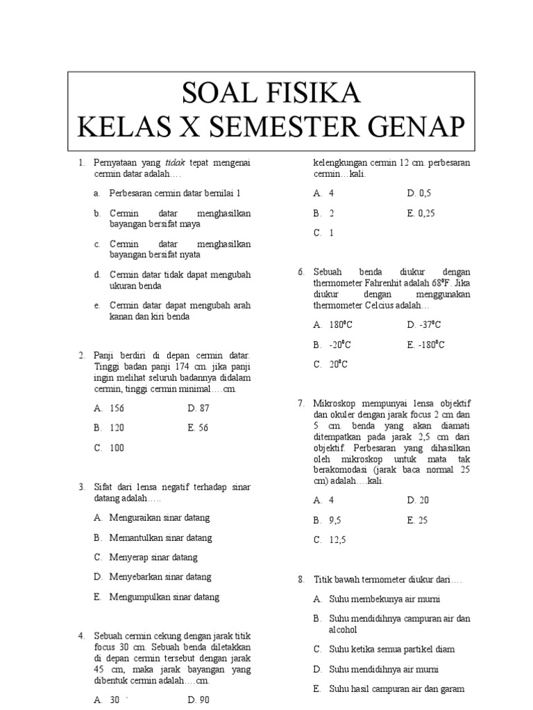 Latihan Soal Fisika Kelas 10 Semester 1 Dalchaebi