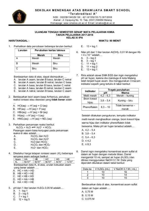 soal uas kimia kelas 10 semester 1 dan jawabannya