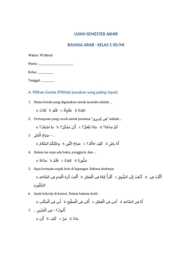 5 Istilah Ujian Sekolah Bahasa Arabnya yang Wajib Tahu di 2026