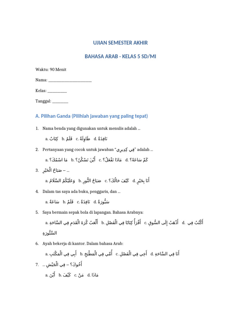 5 Istilah Ujian Sekolah Bahasa Arabnya yang Wajib Tahu di 2026