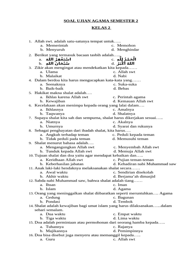 5 Soal Agama Kelas 3 Semester 2 dari Buku Digital Madrasah yang Wajib Dikuasai