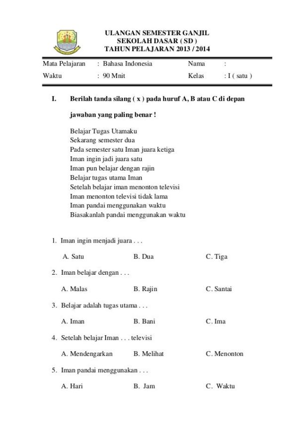 Latihan Soal Bahasa Indonesia Kelas 9 Semester 1 Lengkap Kunci Jawaban Sumatif & STS 2026