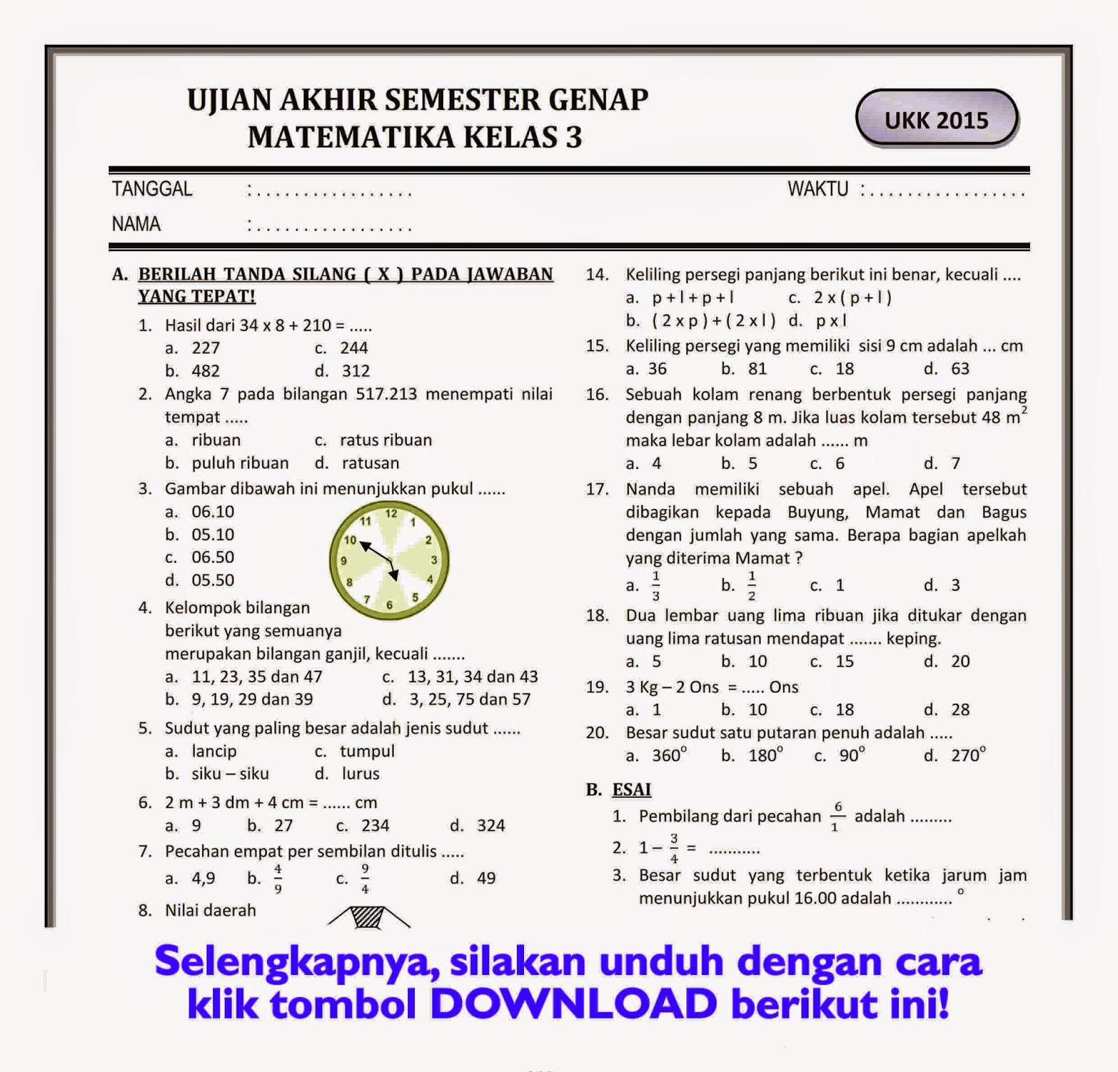 Mengintip Kesiapan Belajar Contoh Soal Ujian SD Kelas 2 Semester 2