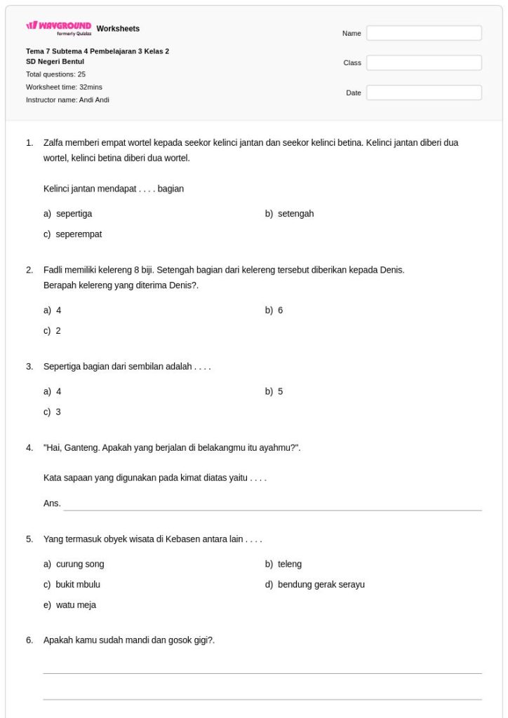 5 Contoh Soal Kelas 2 Tema 7 Subtema 4 Pilihan Ganda Ternyata Bikin Anak Semangat Belajar