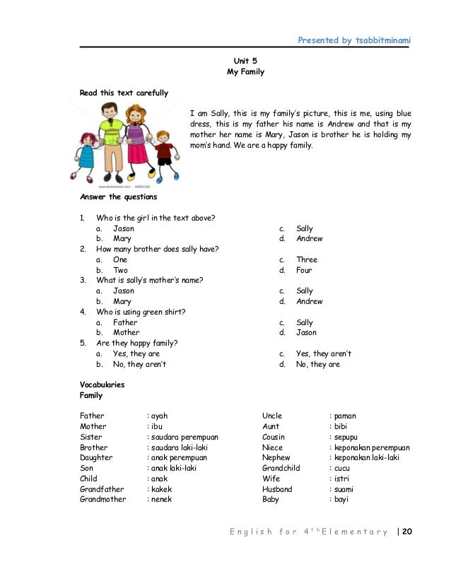 Tren Gaya 23 Soal Bahasa Inggris Kelas 1 My Family Tren Gaya 23 Soal Bahasa Inggris Kelas 1 My Family