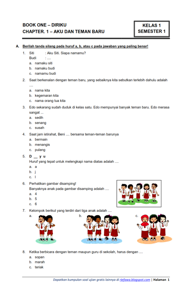 5 Latihan Soal Kelas 1 SD Tema 1 yang Wajib Dikuasai Sebelum Ulangan Semester 2026