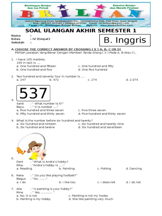 7 Contoh Soal Ulangan Tengah Semester Kelas 4 SD Bahasa Inggris yang Jarang Diketahui Guru