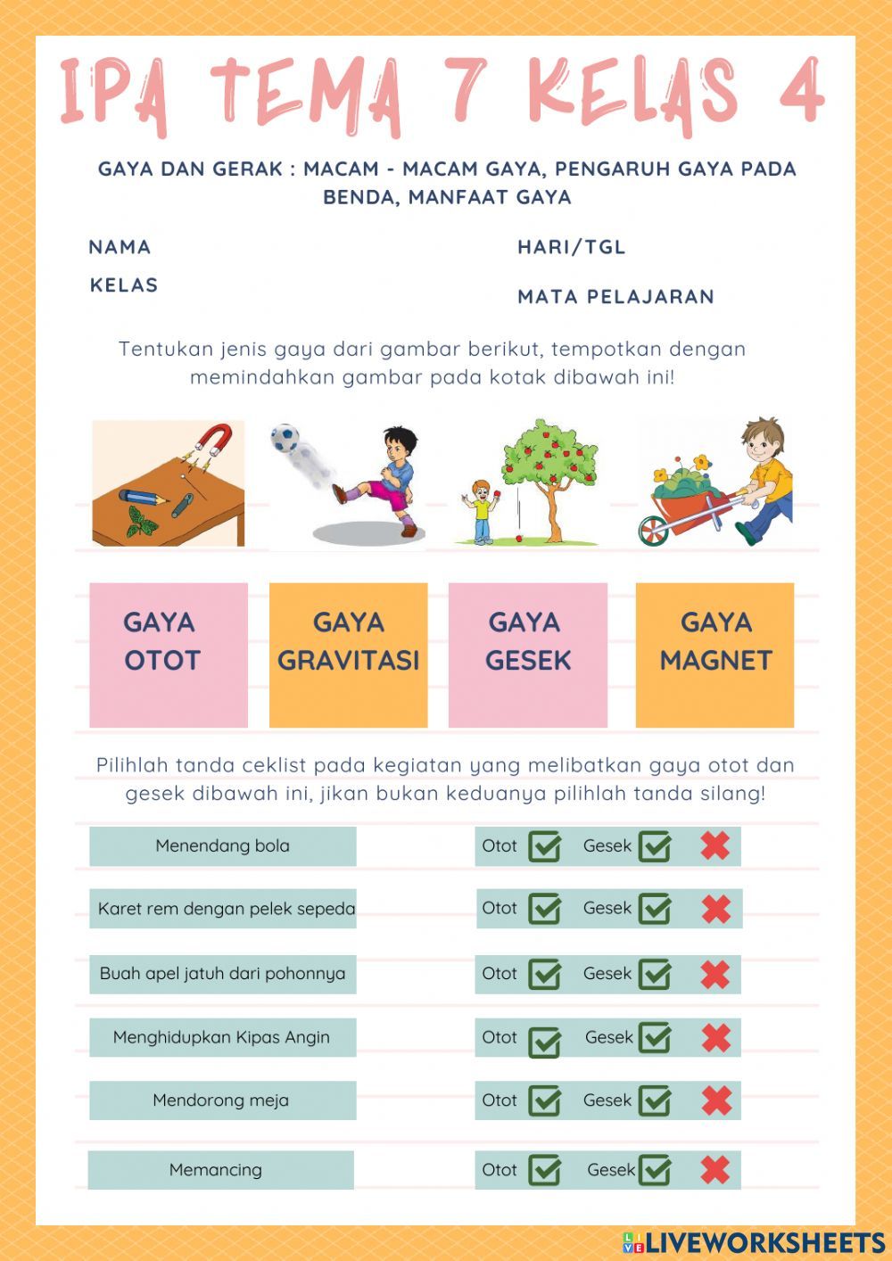 Contoh Soal Gaya Kelas 4 Tema 7 Energi dan Perubahannya
