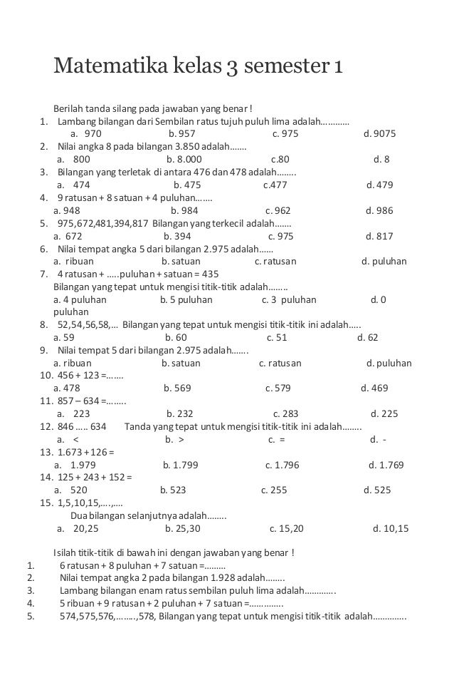 Kumpulan Soal Matematika Smp Kelas 7 Kurikulum 2013 Semester Gasal