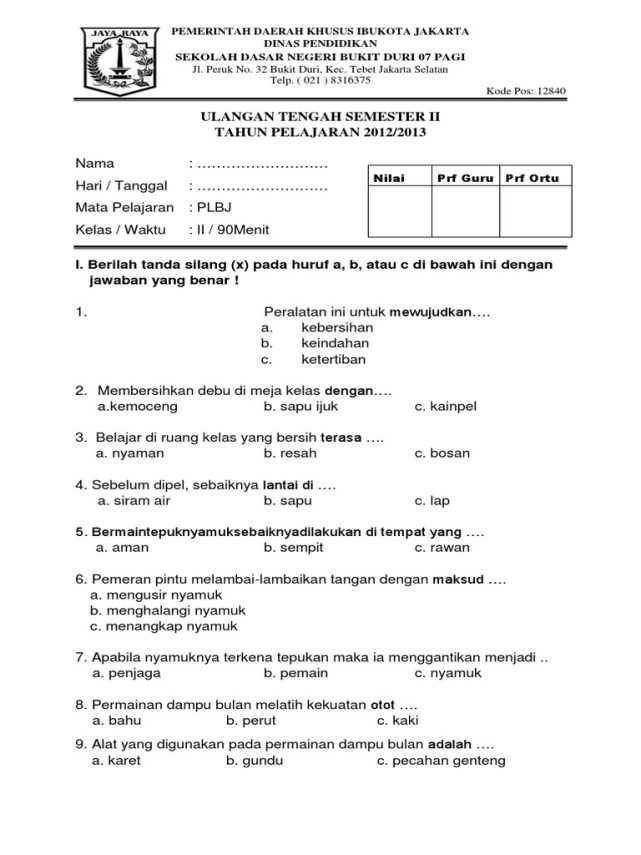 Ternyata Ada 7 Lembar Kerja Soal PLBJ Kelas 1 Siap Cetak Gratis, Wajib Dicoba!