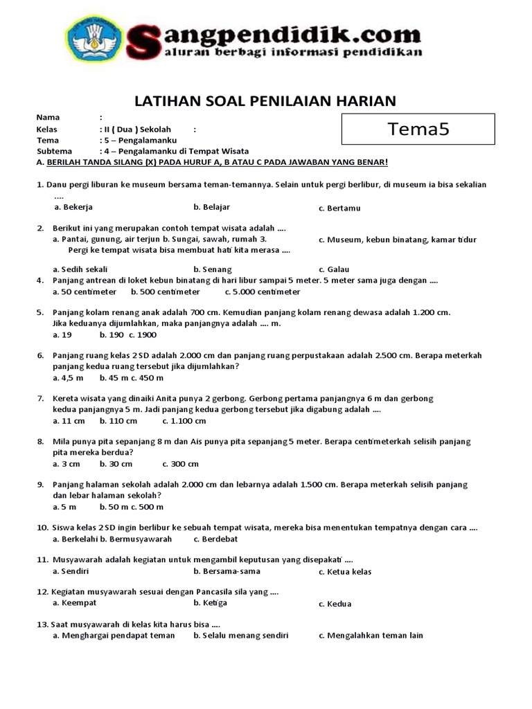10 Contoh Soal Tema 5 Subtema 4 Kelas 2 SD K13 Ternyata Mudah Dipahami Siswa