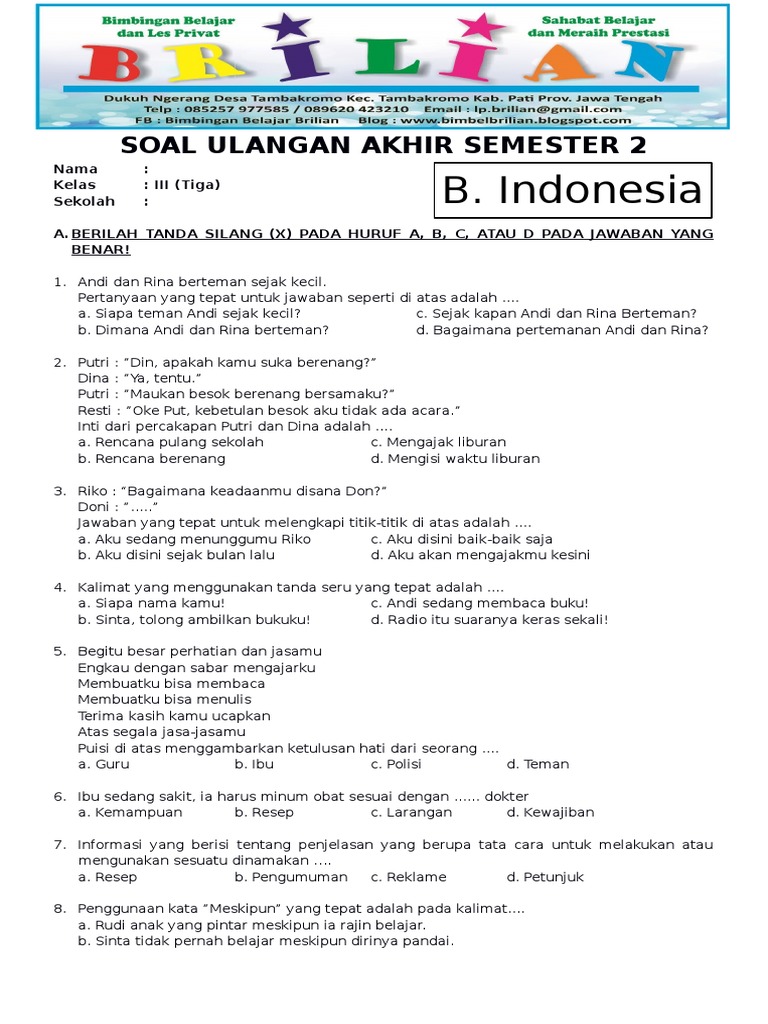 Soal Bahasa Indonesia Tema 8 Kelas 5 - Piffle me