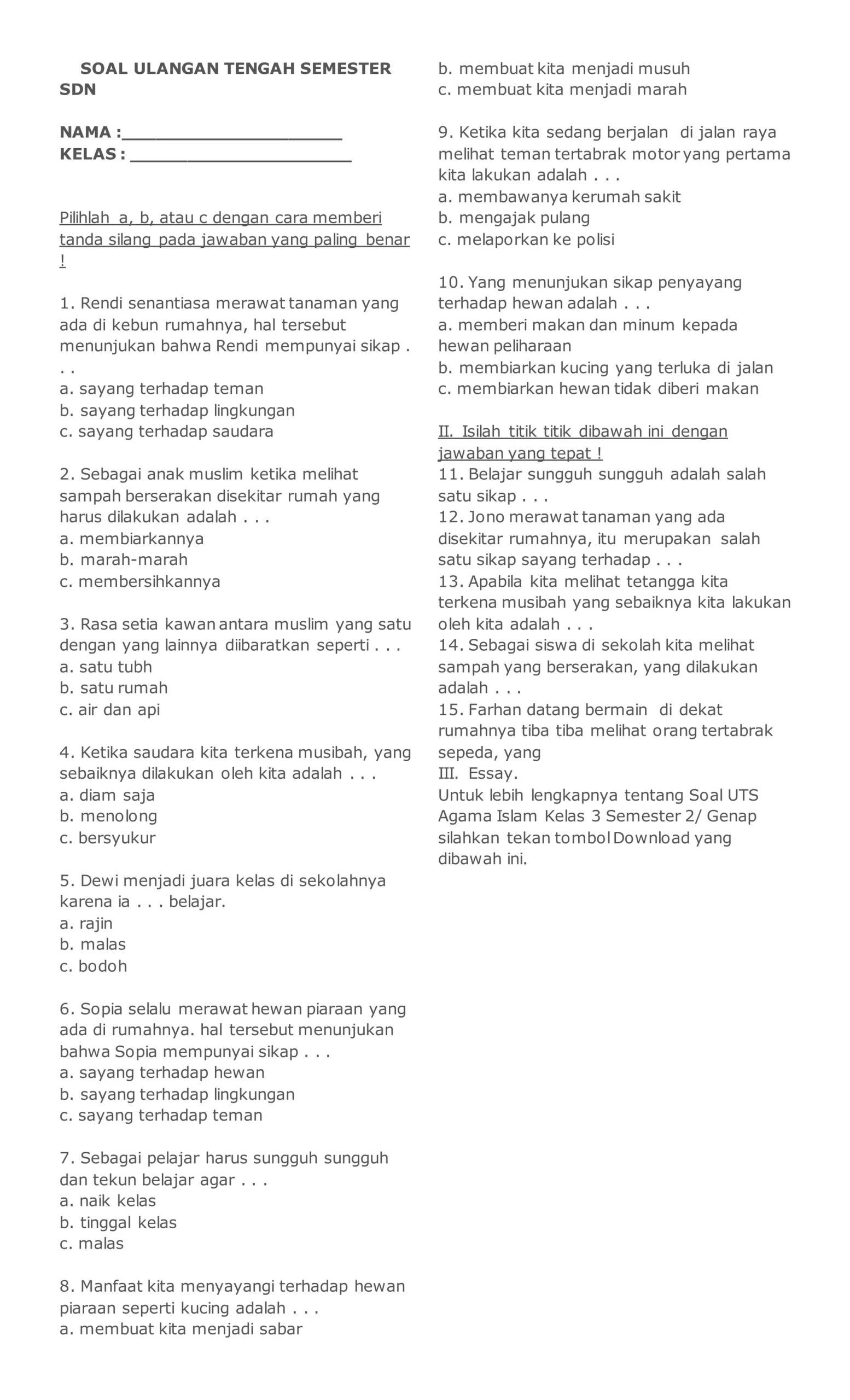 7 Rahasia Soal Ujian Tengah Semester Kelas 3 SD Tema 1 yang Wajib Diketahui Orang Tua