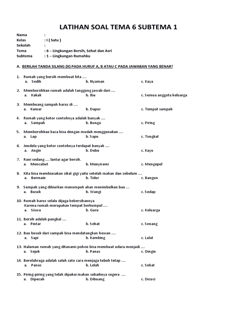 Rahasia Nilai Tinggi: 7 Contoh Soal Tema 6 Kelas 1 SD Semester 2 yang Wajib Diketahui