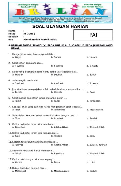 Rahasia Soal UTS PAI Kelas 2 Semester 2 dan Kunci Jawaban Bikin Nilai Tinggi Sekarang