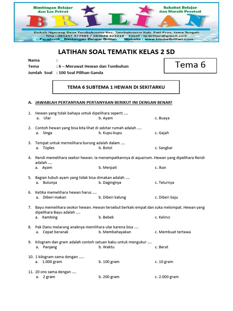 Terbukti! 7 Contoh Soal Tema 6 Subtema 1 Kelas 2 yang Bikin Anak Paham Cepat Sebelum Ujian