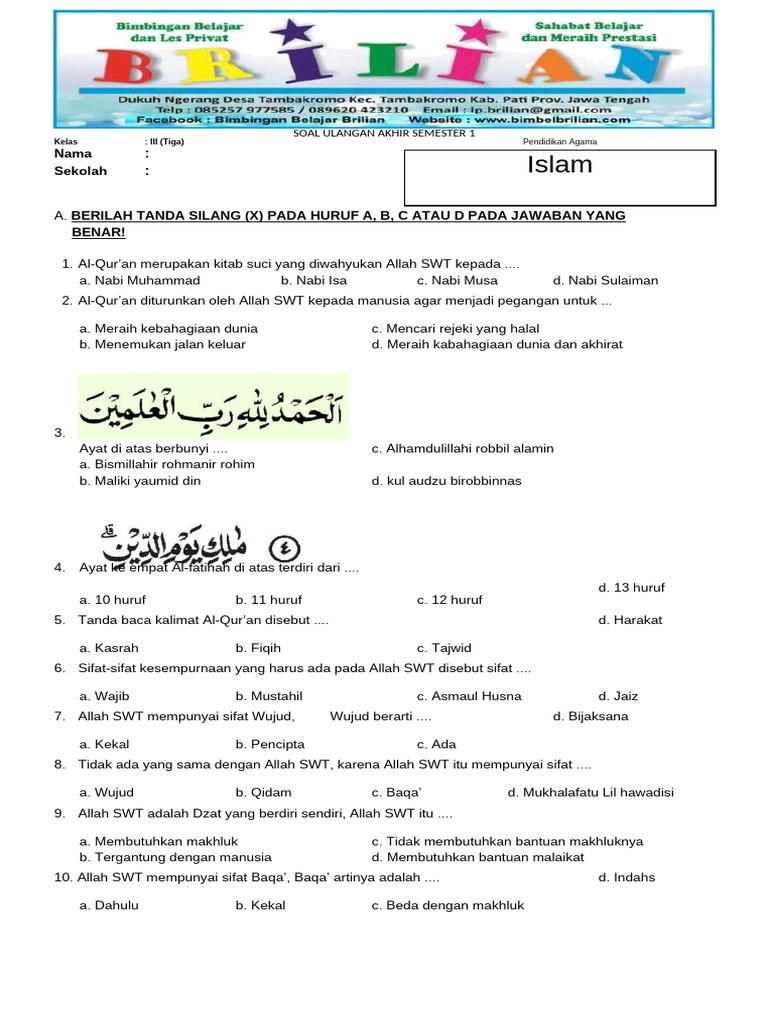Terbukti Mudah! Download Soal UAS Agama Islam Kelas 3 SD Semester 1 Sekarang Juga