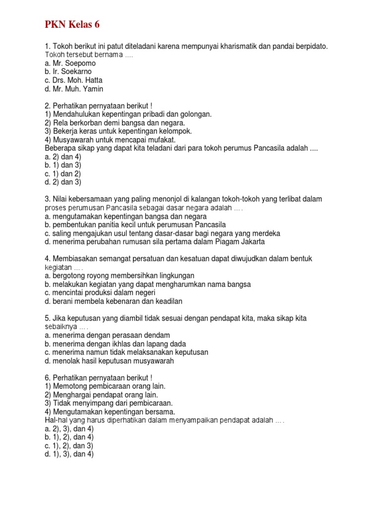 Ternyata Ini Kunci Jawaban Soal UAS PKN Kelas 6 Semester 2 yang Wajib Dikuasai Sebelum Ujian