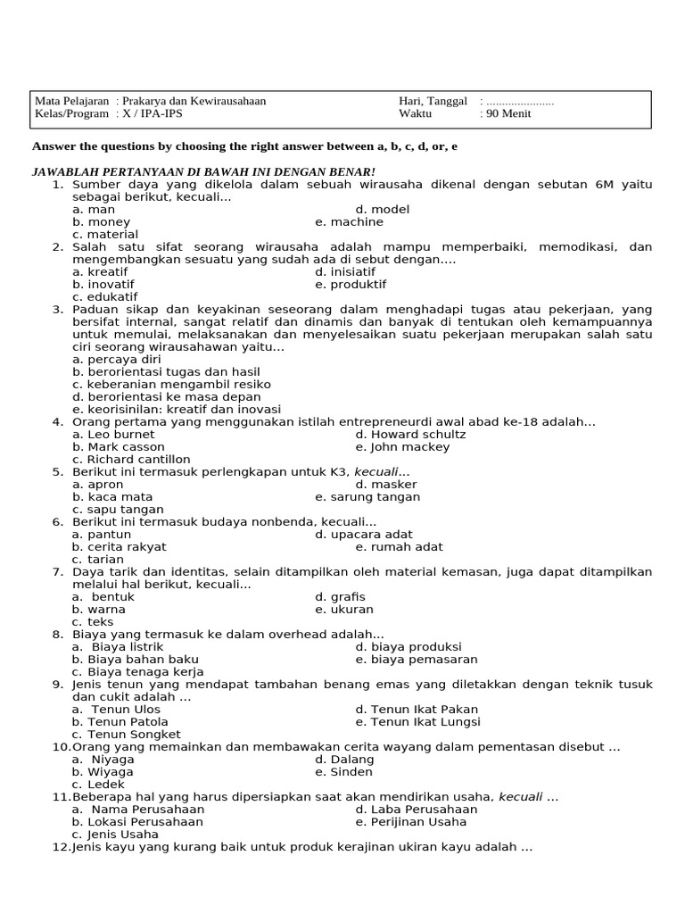 Ternyata Ini Pola Soal PKWU Kelas 10 Semester 2 yang Sering Muncul dan Wajib Kamu Kuasai Sebelum Ujian