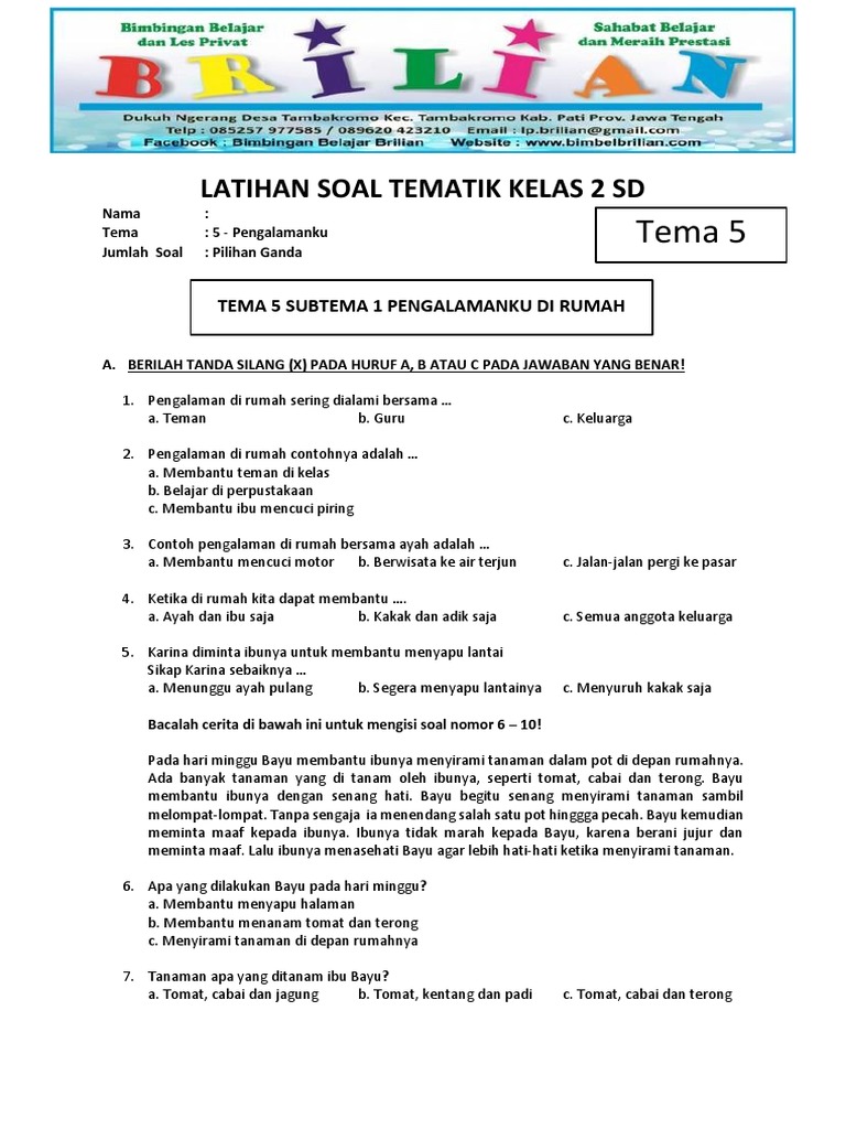 contoh soal tema 5 subtema 5 kelas 2 sd k13