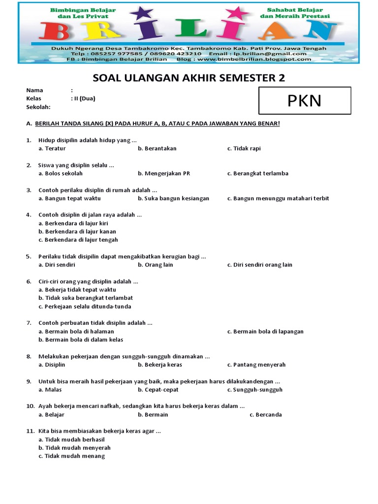 soal pkn kelas 2 sd semester 2 kurikulum 2013