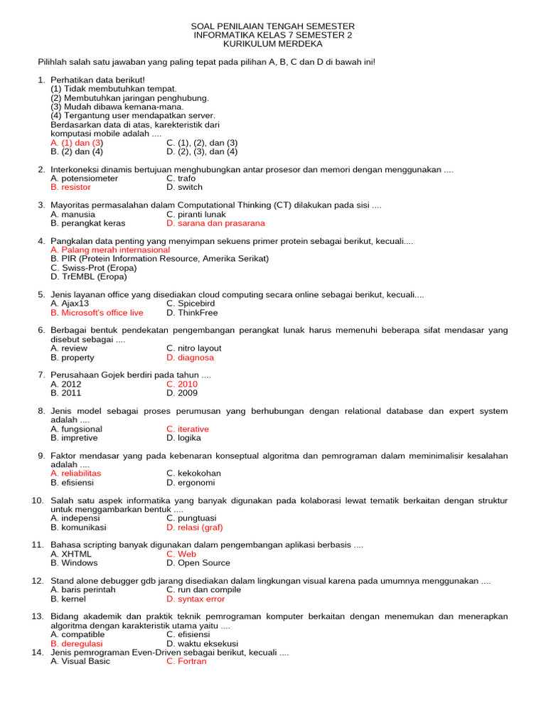 soal pts informatika kelas 7 semester 2