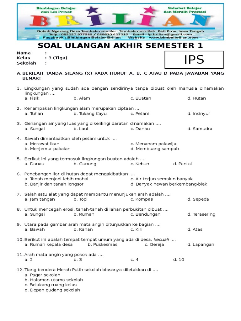 Jadwal Klasemen Liga 1 + Download Soal UAS IPS Kelas 3 SD Semester 2 Sebelum Terlewat