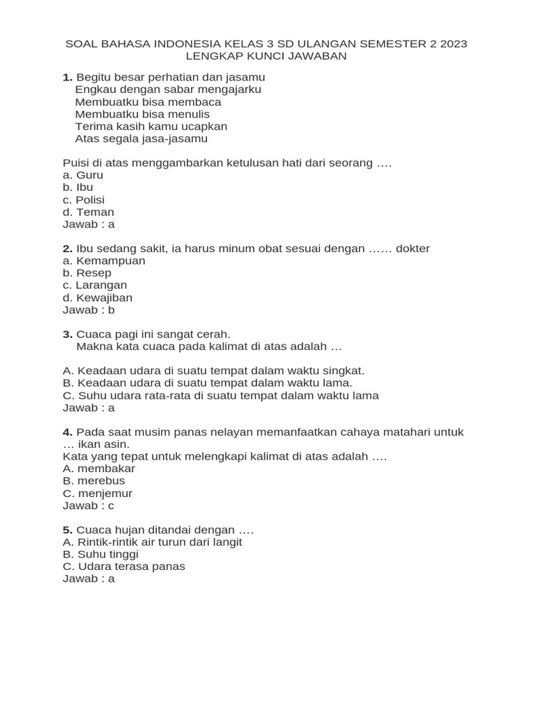 Rahasia Sukses Anak: Download Soal UAS Bahasa Indonesia Kelas 3 SD Semester 2 Sekarang!