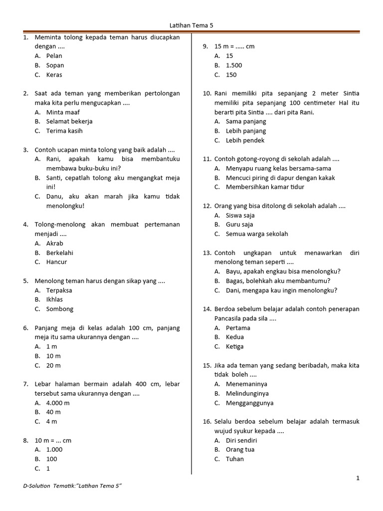 Rahasia Nilai Sempurna: Kumpulan Soal Tema 5 Kelas 2 Semester 2 dan Kunci Jawaban Terbaru