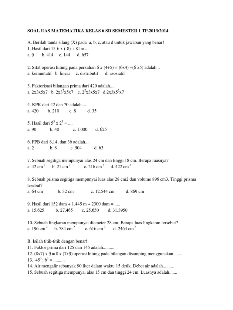 Rahasia Nilai Sempurna dengan Latihan Soal UAS Matematika Kelas 5 Semester 1 PDF Terbaru