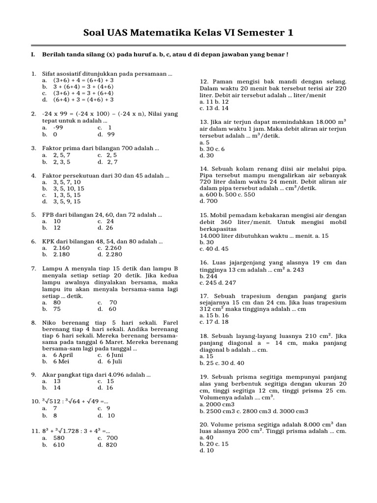 Rahasia Nilai Sempurna dengan Latihan Soal UAS Matematika Kelas 6 SD Semester 1 Terbaru