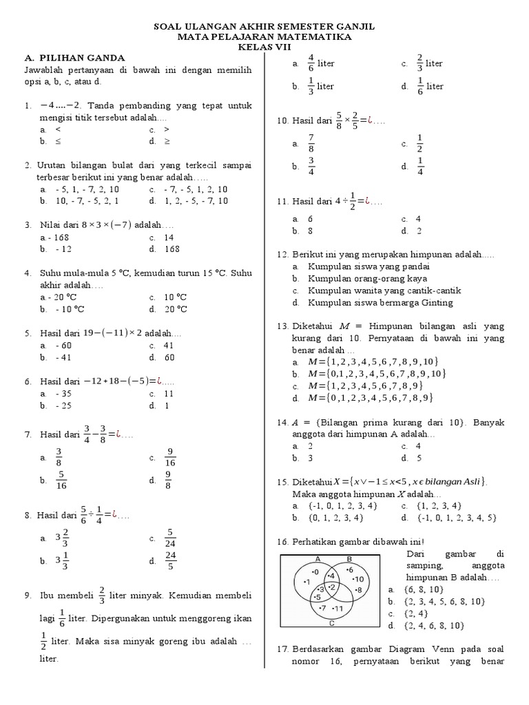 Rahasia Nilai Sempurna dengan Latihan Soal UAS Matematika Kelas 7 Semester 1 Kurikulum 2013