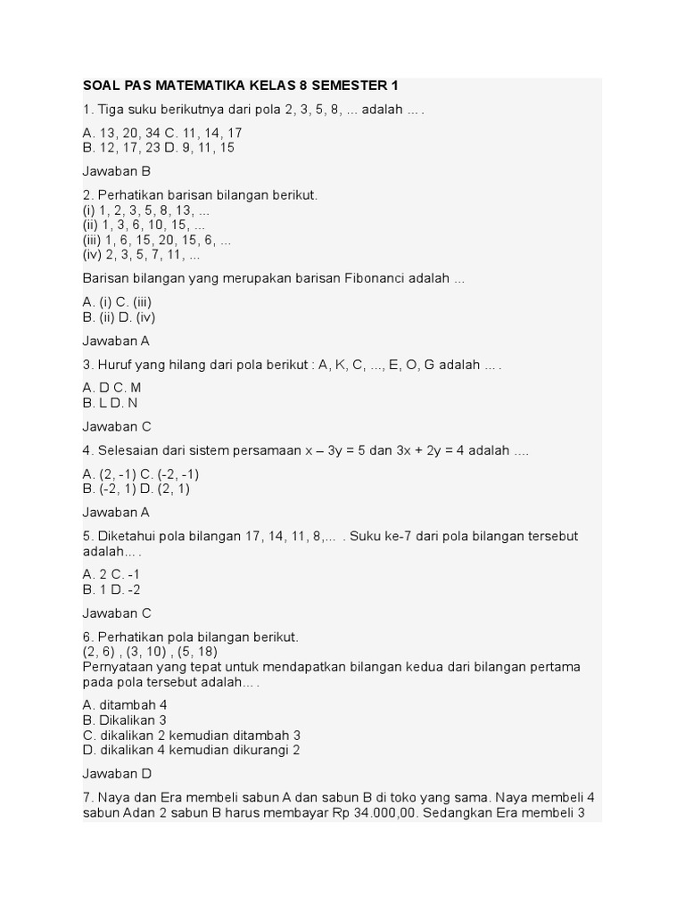 Rahasia Skor Sempurna dengan Latihan Soal UAS Kelas 8 Semester 1 Mapel Matematika