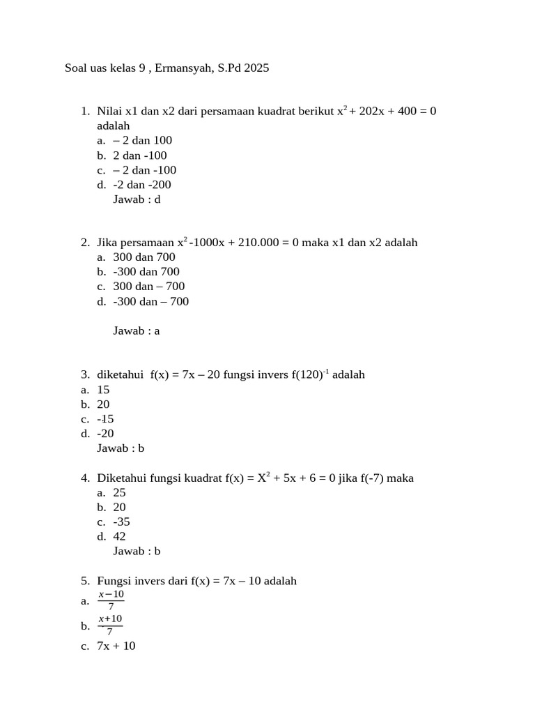 Rahasia Skor Sempurna dengan Latihan Soal UAS Matematika Kelas 9 Semester 1 Terbaru
