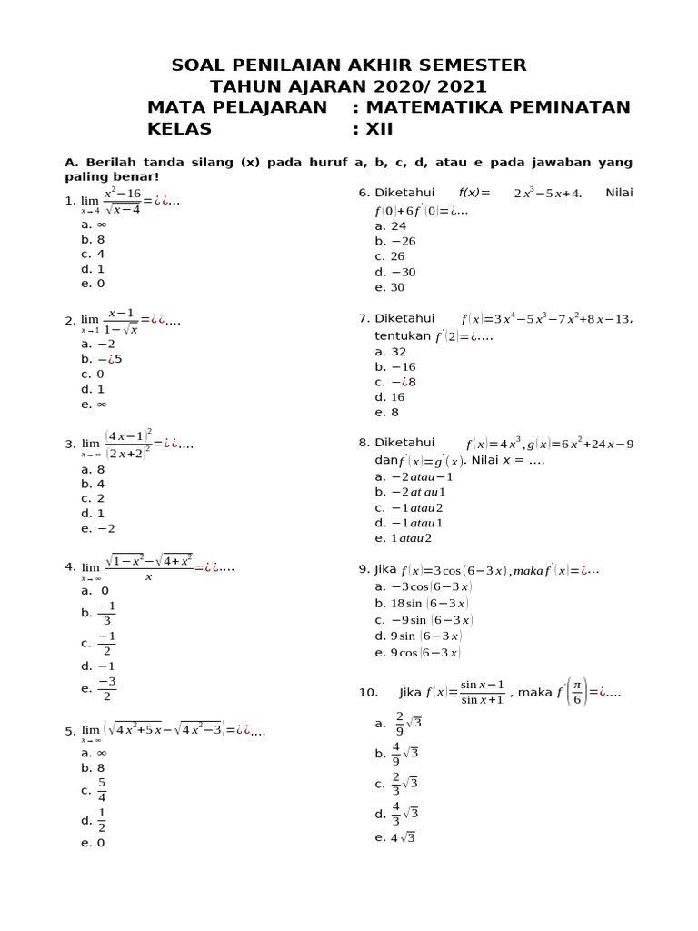 Rahasia Skor Tinggi Latihan Soal UAS Matematika Kelas 12 IPS Semester 1 Wajib Tahu