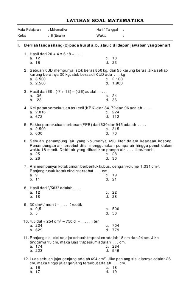 Rahasia Skor Tinggi Latihan Soal UAS Matematika Kelas 6 Semester 1 Kurikulum 2013