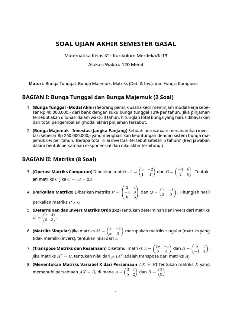 Rahasia Skor Tinggi Lewat Latihan Soal UAS Matematika Kelas 11 Semester 1 2013