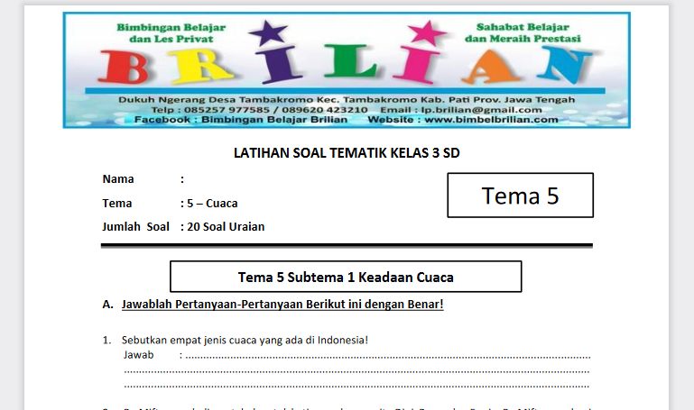 Rahasia Skor Tinggi Soal Tema 5 Kelas 3 Subtema 4 Bimbel Brillian Terbukti Ampuh