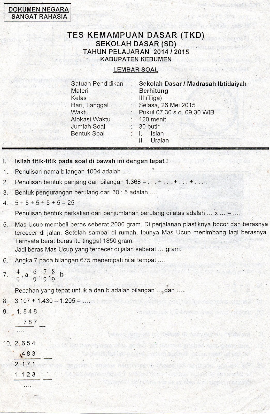 Rahasia Skor Tinggi Ternyata Pakai Soal TKD SD Kelas 3 Tahun 2017 Ini Wajib Tahu