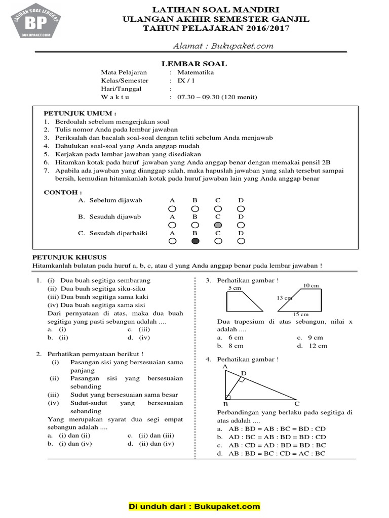 Wajib Tahu Rahasia Lulus dengan Latihan Soal UAS Matematika Kelas 9 Semester 1 Kurikulum KTSP